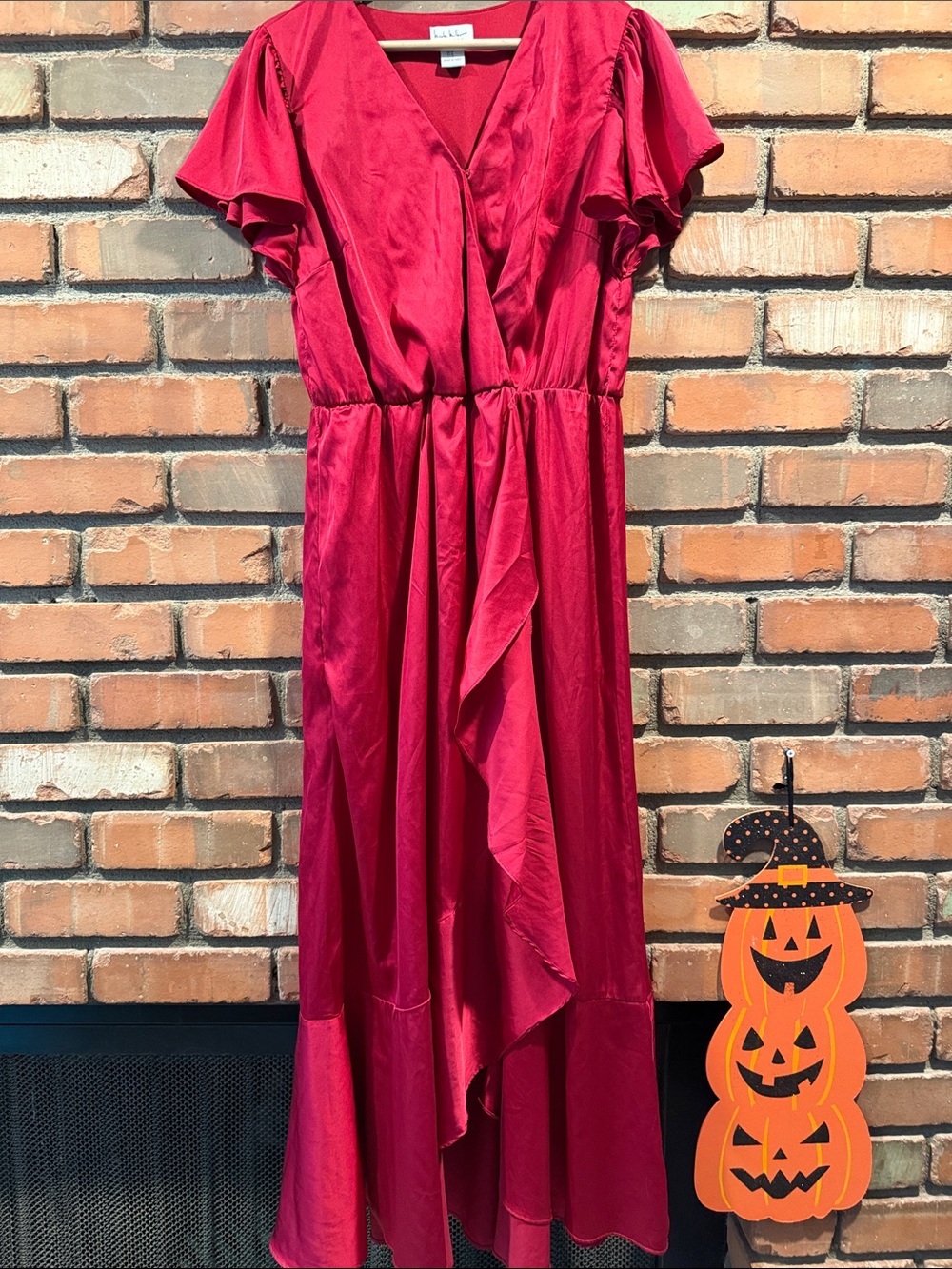 Nicole Miller Crimson Ruffle Wrap Midi Dress